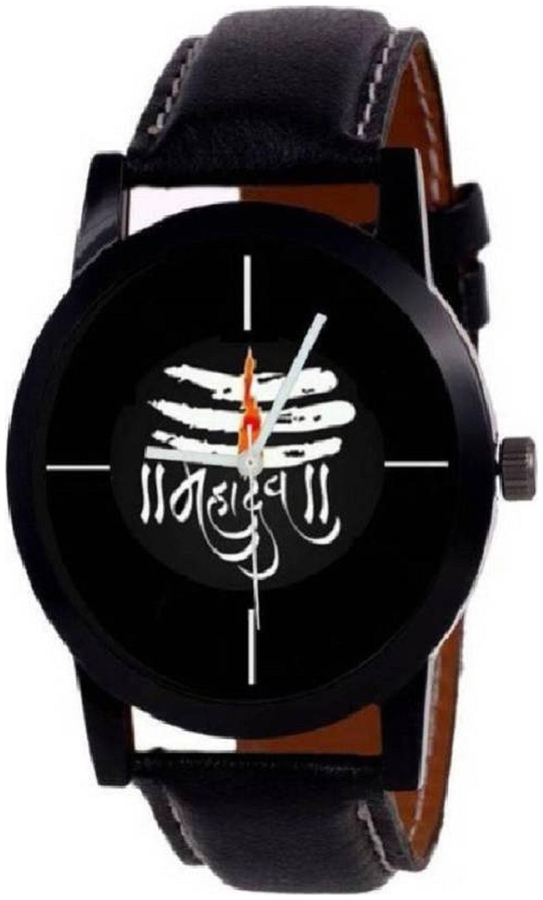 

HRV fashion black color classic fancy mahadev leather strap Watch - For Men