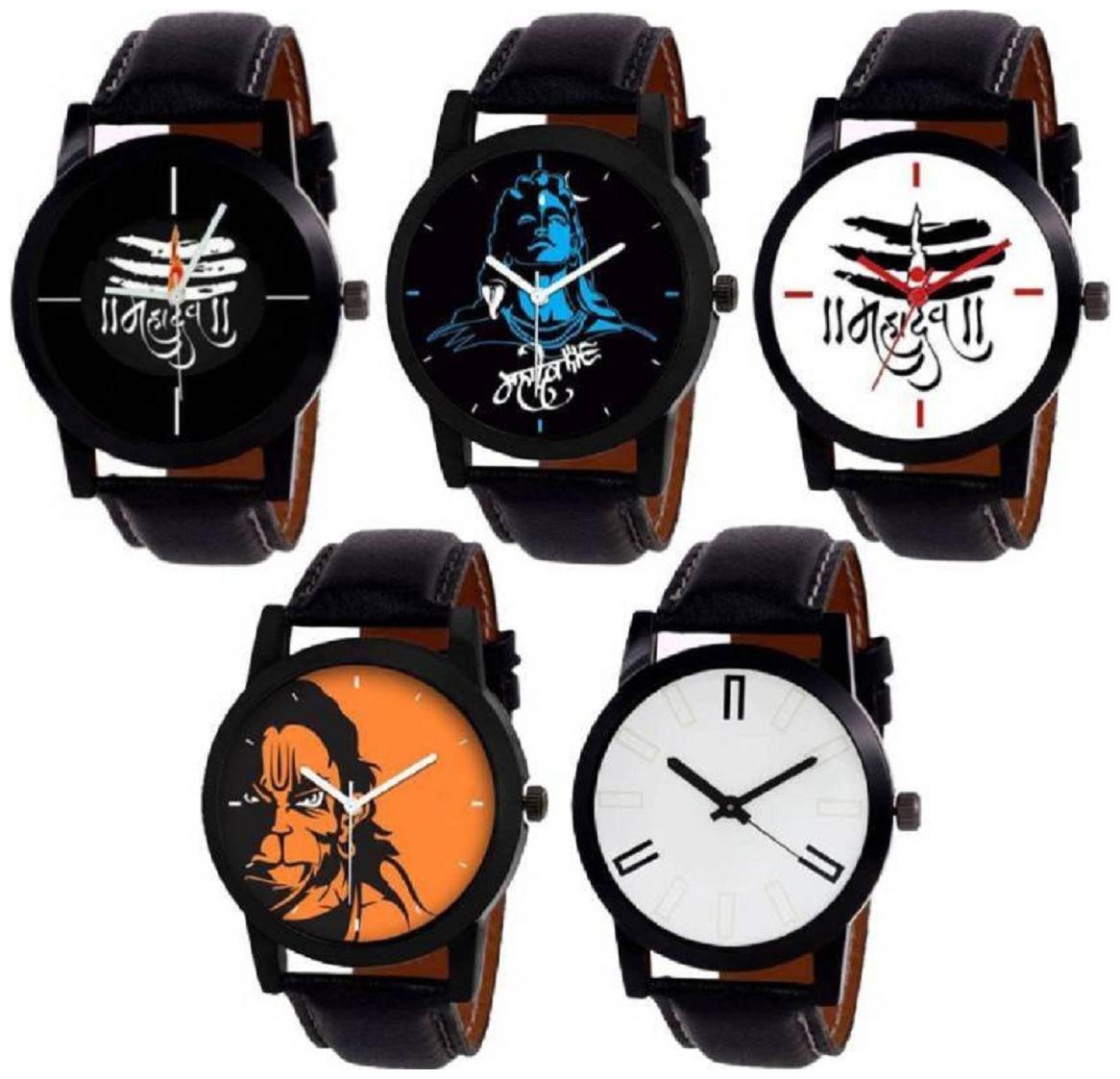 

HRV Gods Gifts Casual Black Leather Strap Pack of 5 Men