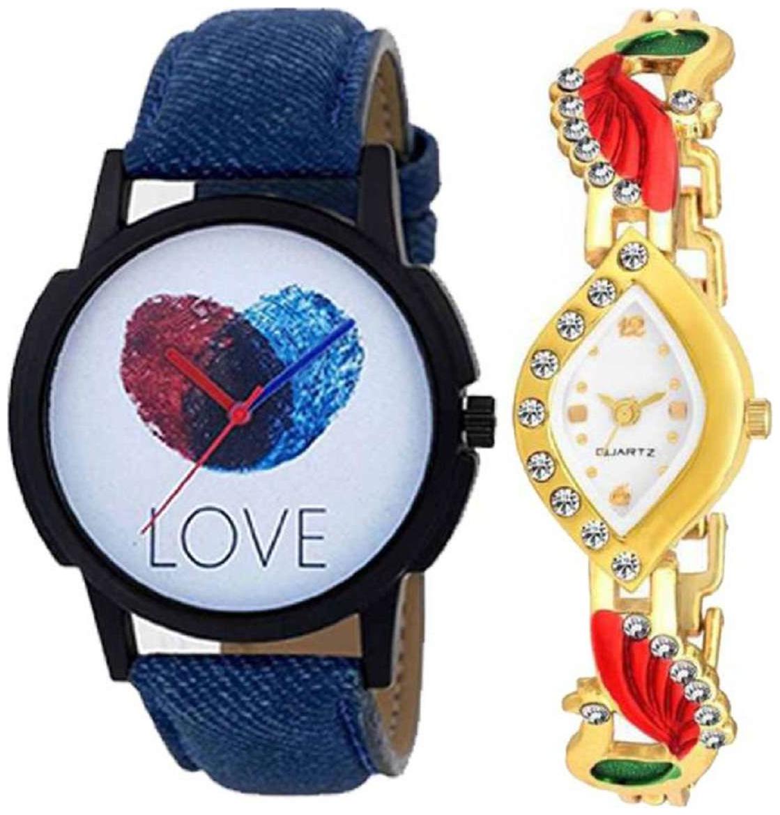 

HRV Heart Blue and Akx White Peacock Men And Women Couple Watch