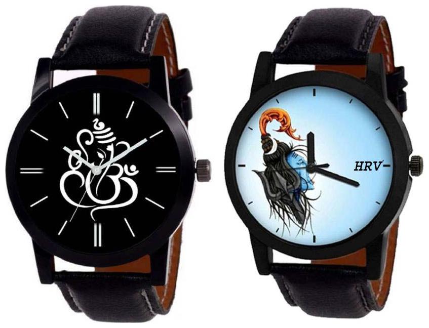

HRV Lord Mahadev Ganesha Black Leather Strap - For Boys Pack Of 2