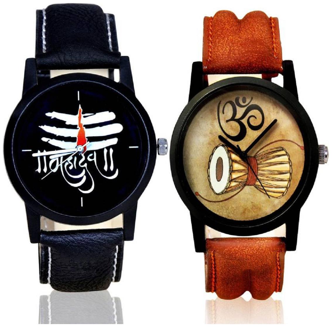 

HRV Mahadev balck and Mahadev Damru Print Men And Boy Watch pack of 2