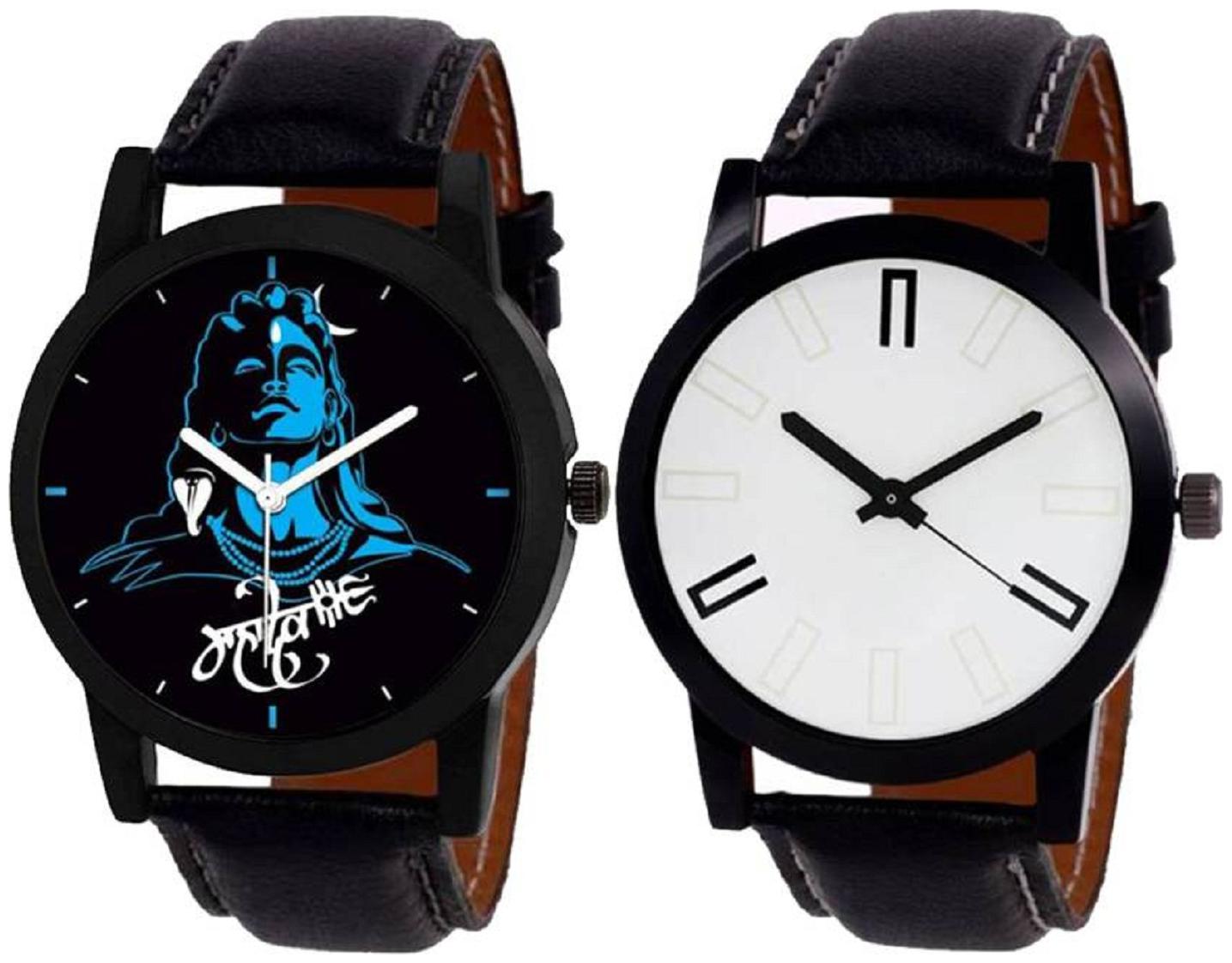 

HRV Pack 2 Hanuman and White New Stylish Designer Leather Strap Watch For Boys