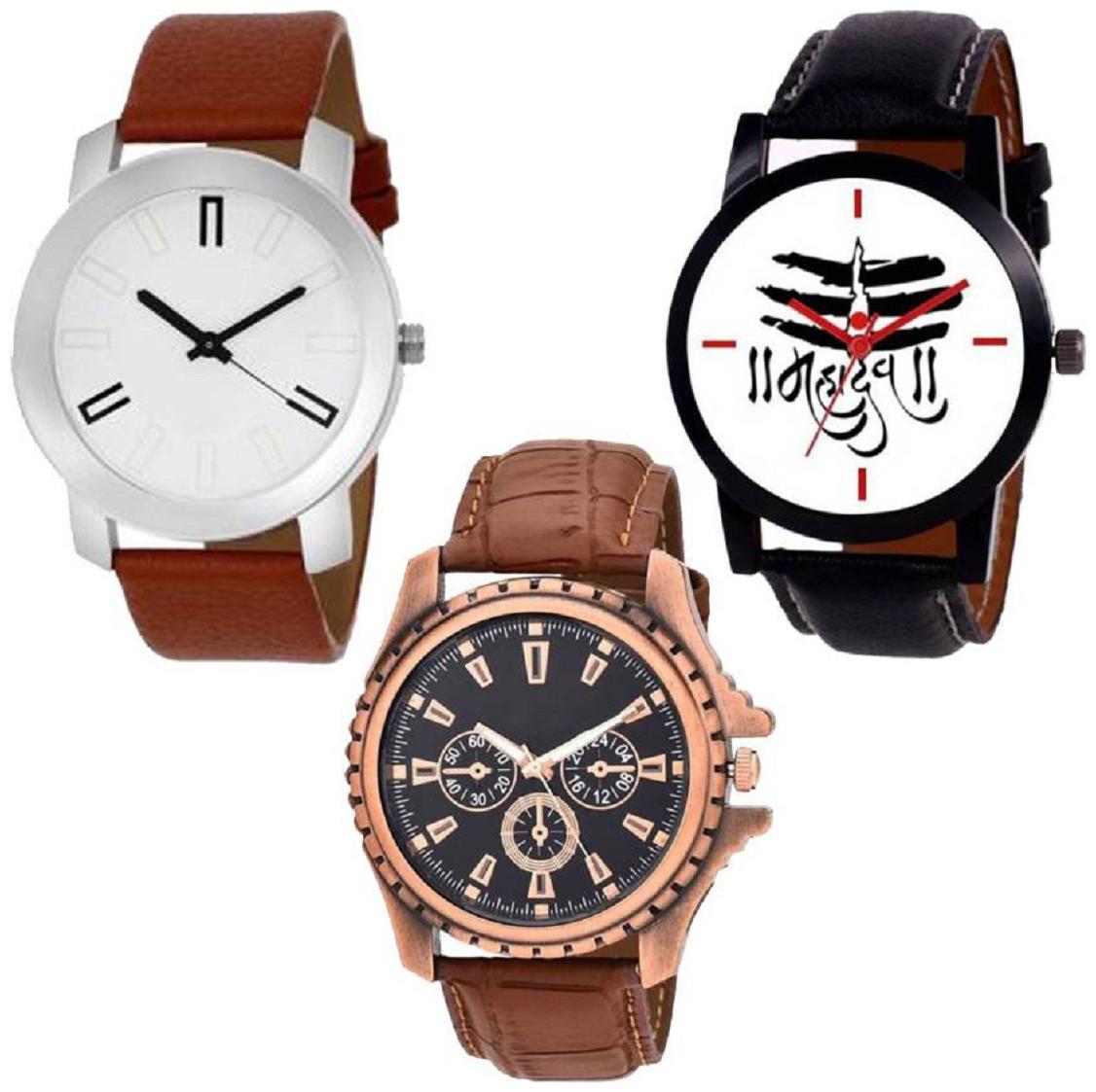 

HRV Pack 3 New Stylish Designer Leather Strap Watch For Boys