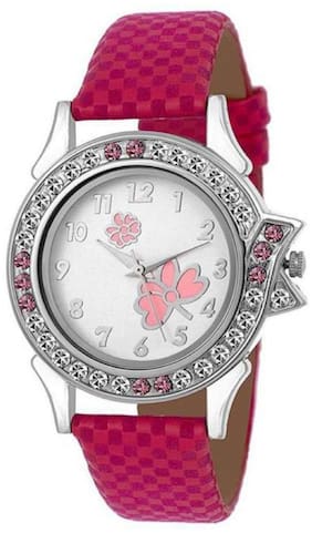 HRV Pink Leather Butterfly Women And Girls Watch