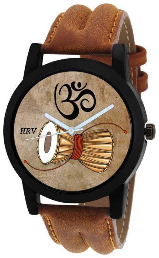 

HRV Stylish Brown Leather Strap DAMRU Printed Dial Watch For Men