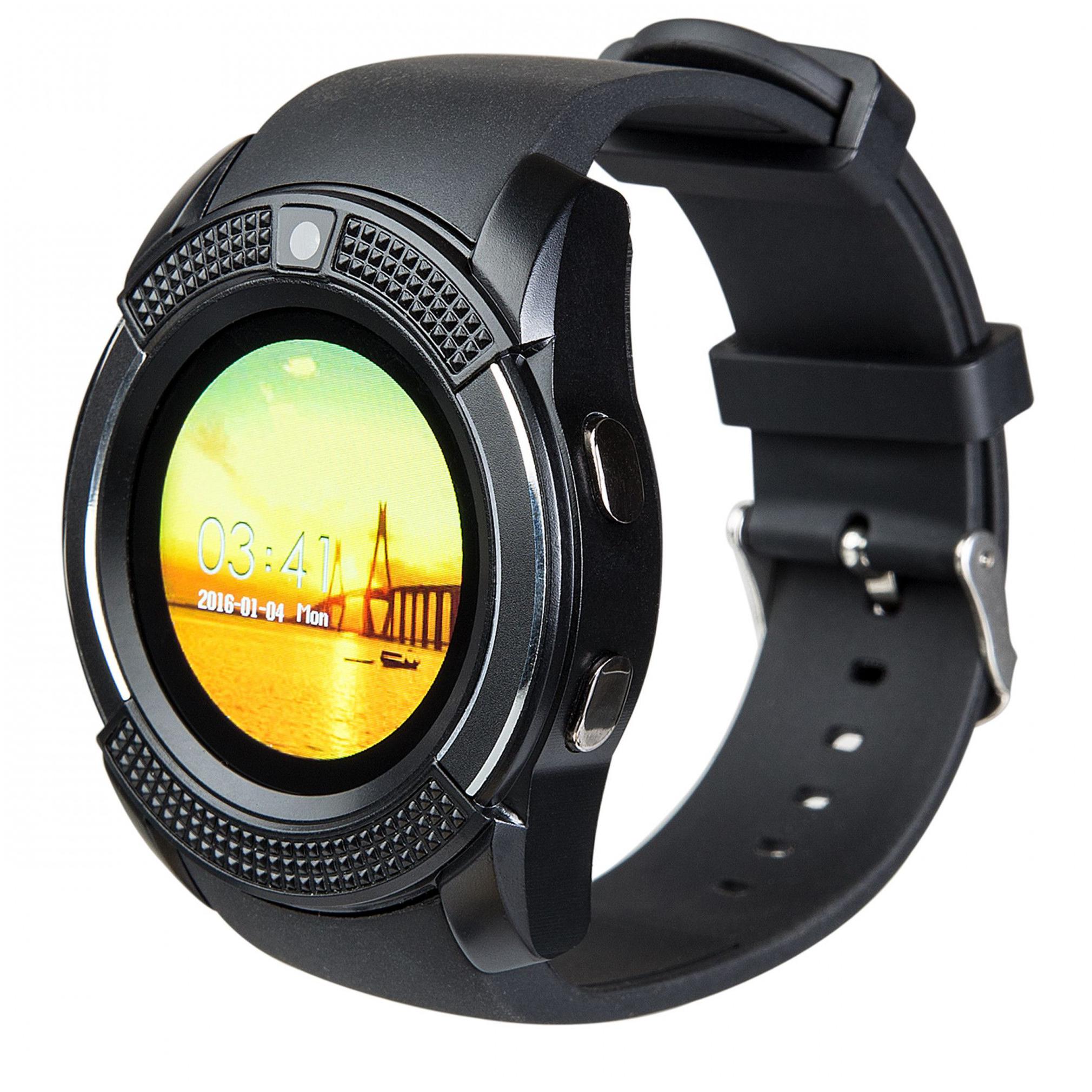 

i-Birds V8 Smartwatch Fitness Wrist Phone Watch Touch Screen Waterproof Fitness Tracker Support SIM TF Card Compatible iOS Android (Black)