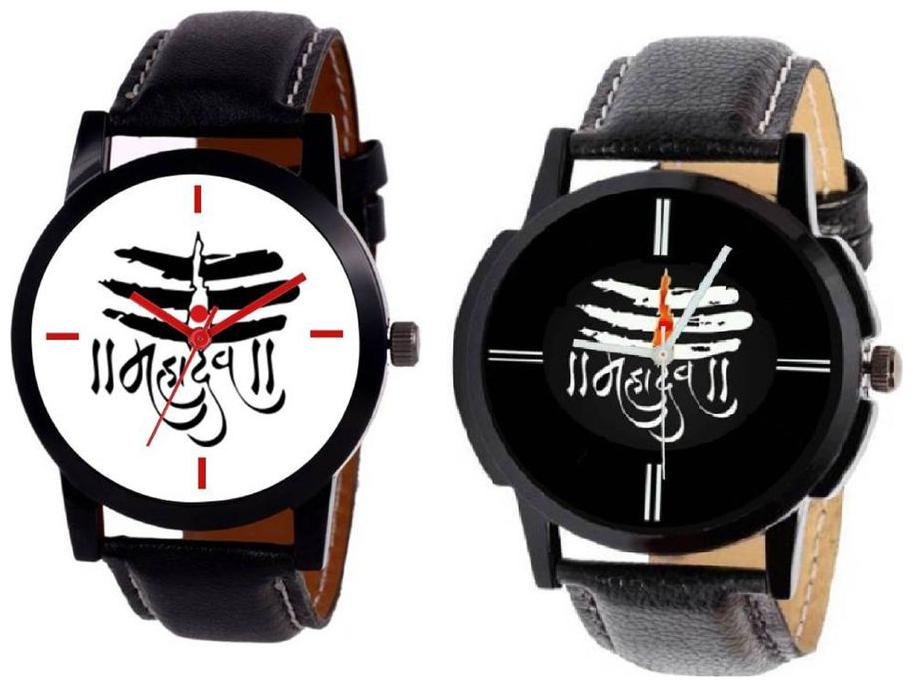 

I Divas Mahadev Men Combo Offer Black white Dile Black Strep Analog Watch