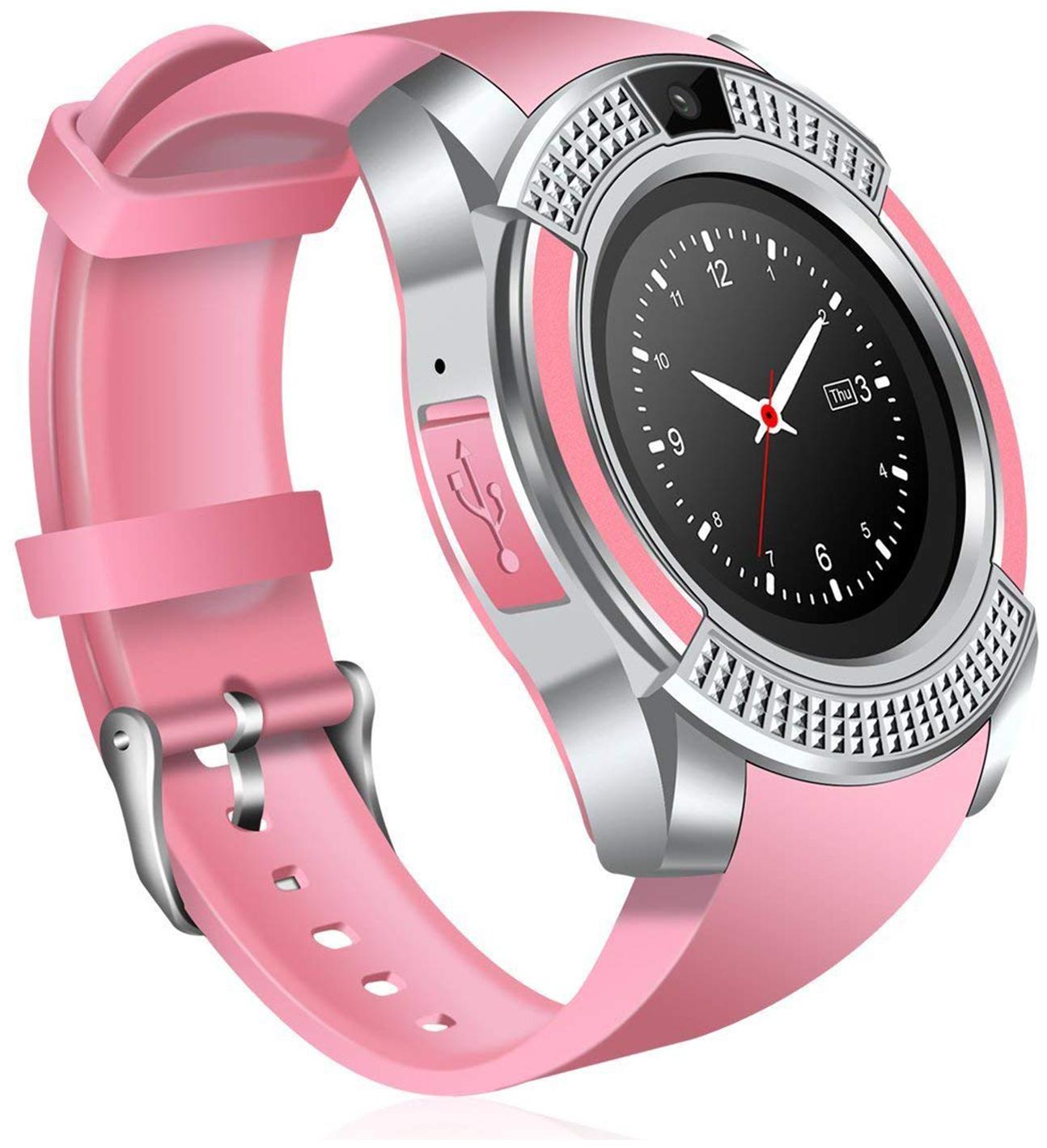 

IIK Collection V8 Smart Watches With Bluetooth Sim Card (4G Supported ) Health And Fitness Tracker Smart Watches For Boys And Girls ( Smartwatch ) -(IIK-SW-V8-006-Pink)