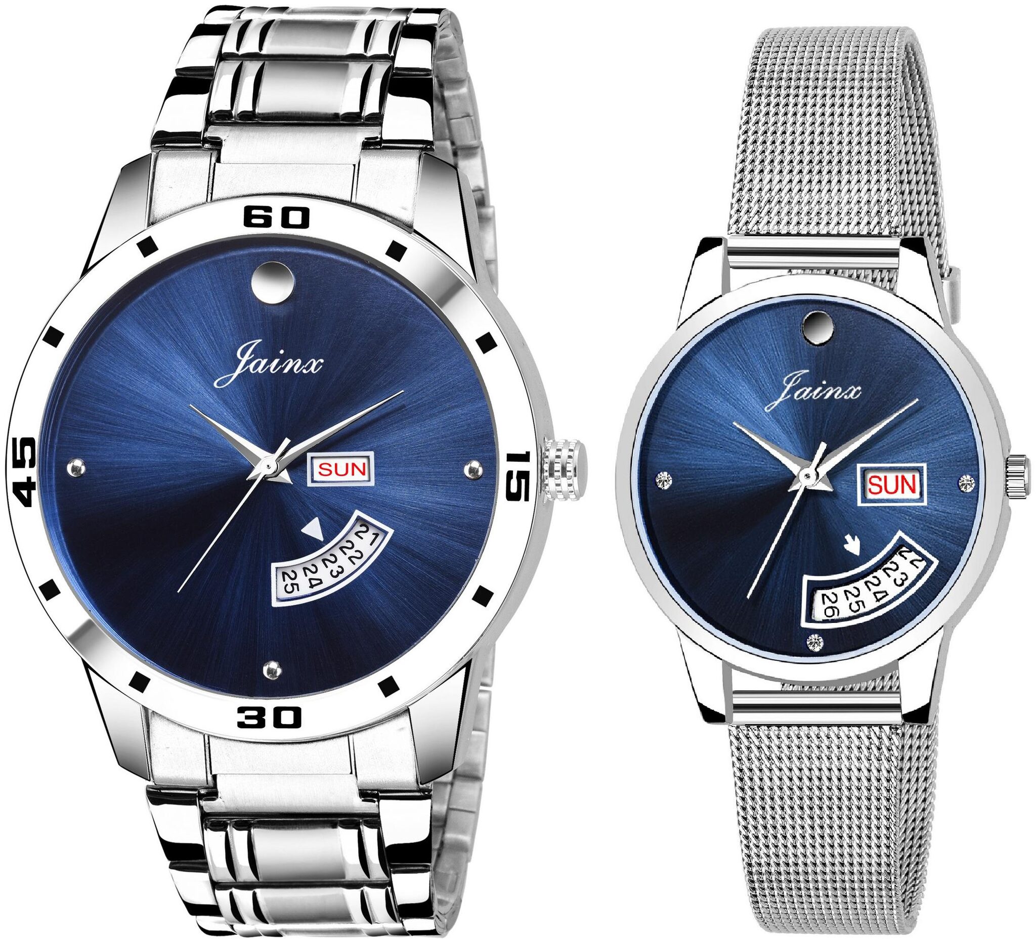 

Jainx Blue Dial Day and Date Analog Watch for Men Women Couple - JC479