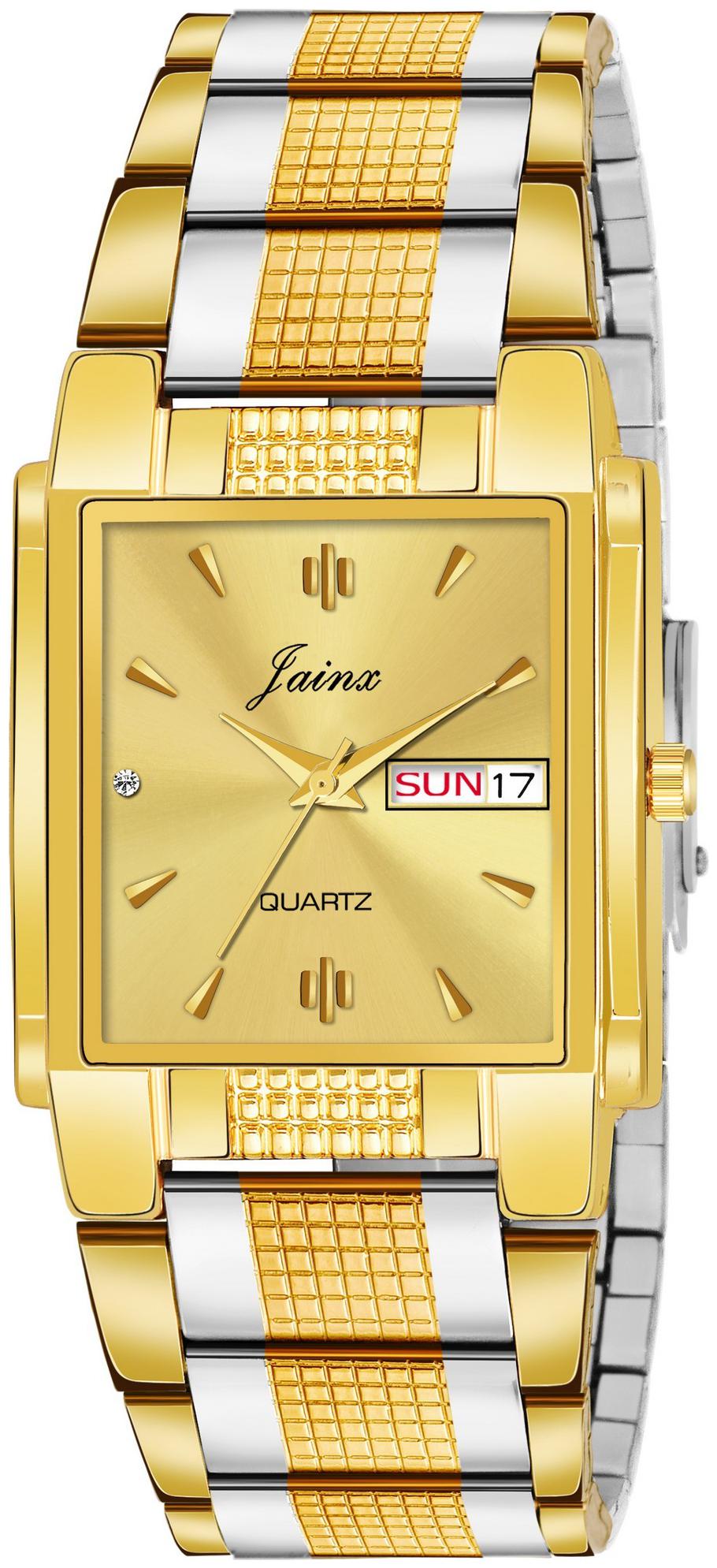 

Jainx Two Tone Original Gold Plated Chain Day Date Square Golden Dial Analogue Men s Watch