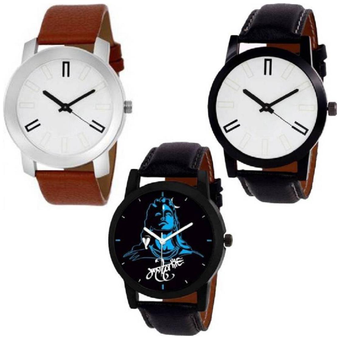 

K U Designer God s Lover Leather Belt Pack of 3 Men Watch - For Boys
