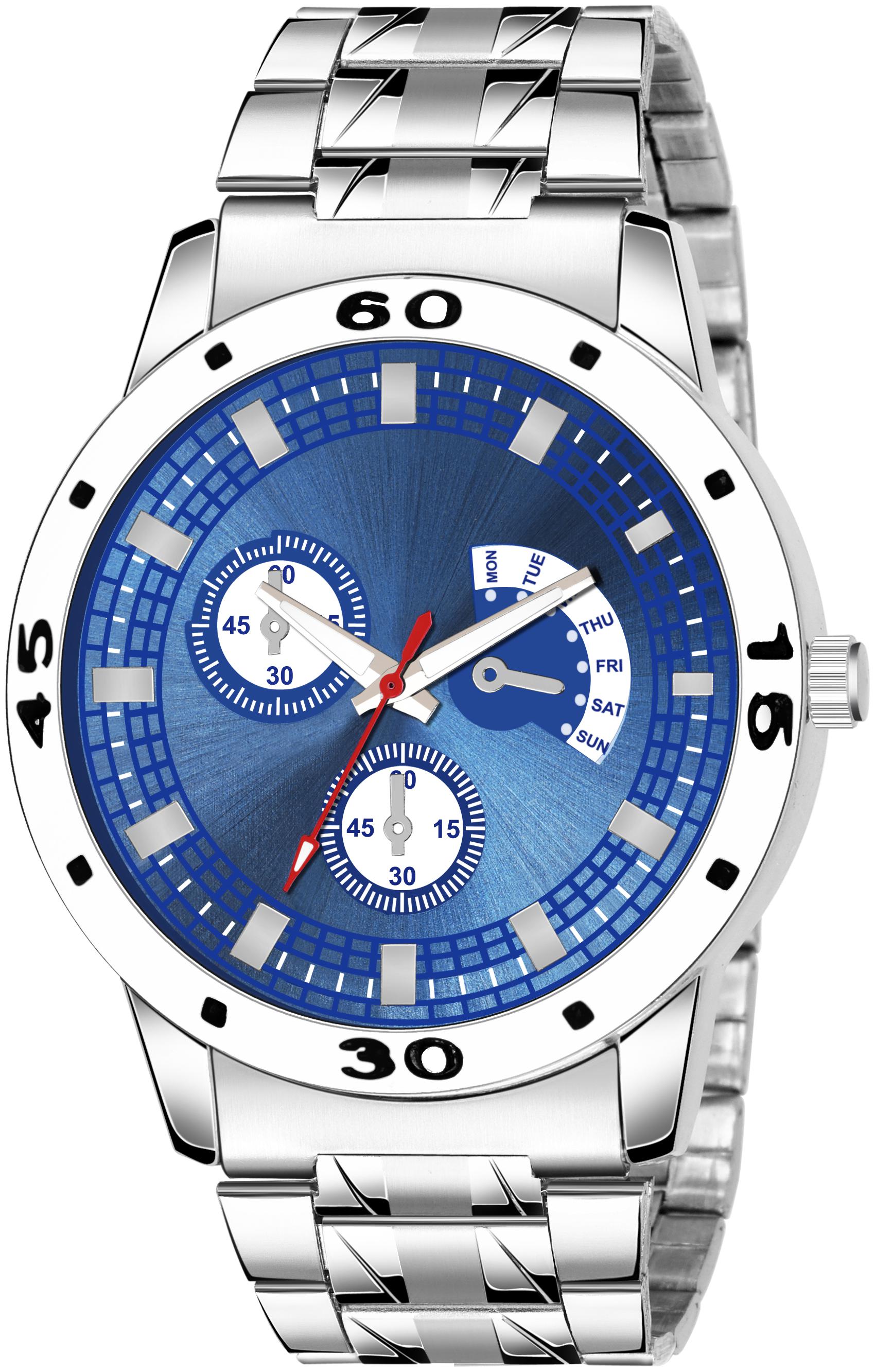 

Kajaru Stylish Men-56 Blue Round Dial Silver Chain Analog Watch For Mens