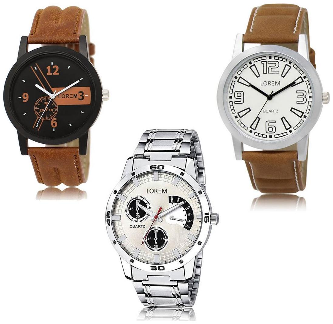 

LOREM LK-01-15-101 Multi Color New Stylish Precious Design Pack of 3 Men watches
