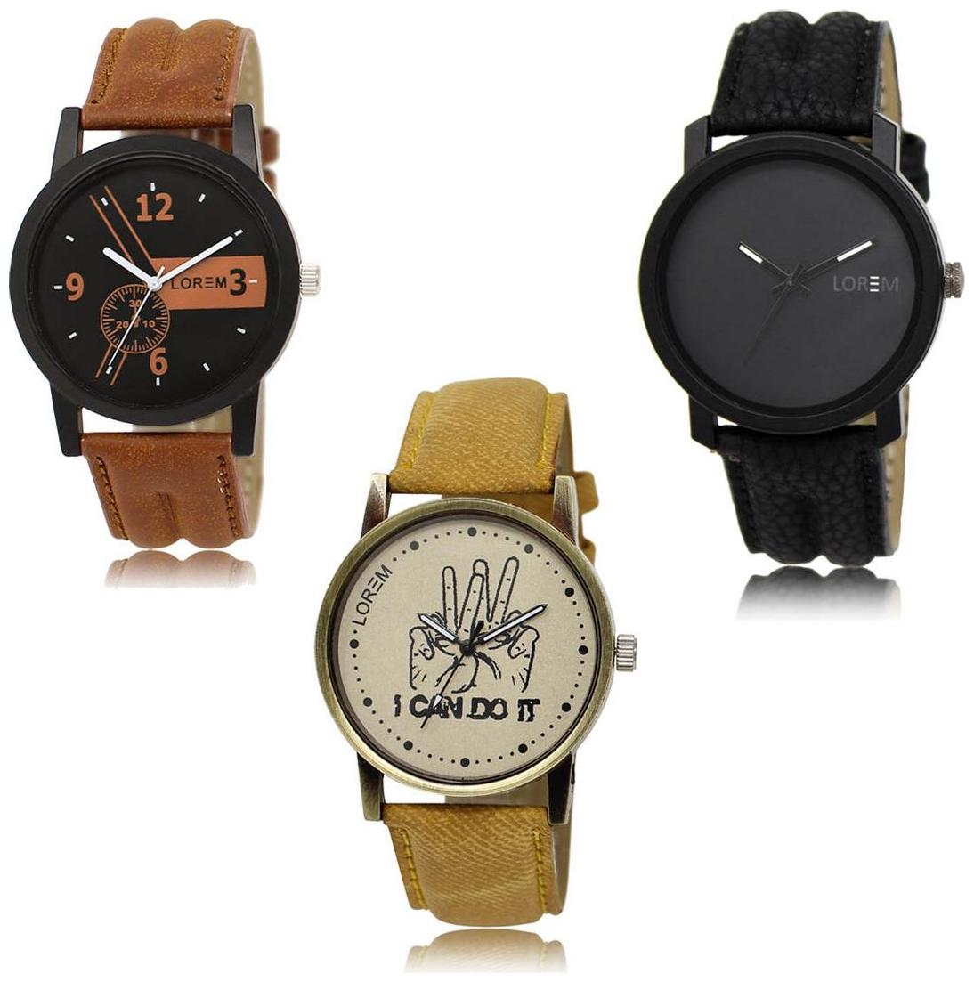 

LOREM LK-01-21-30 Multi Color New Stylish Precious Design Pack of 3 Men watches