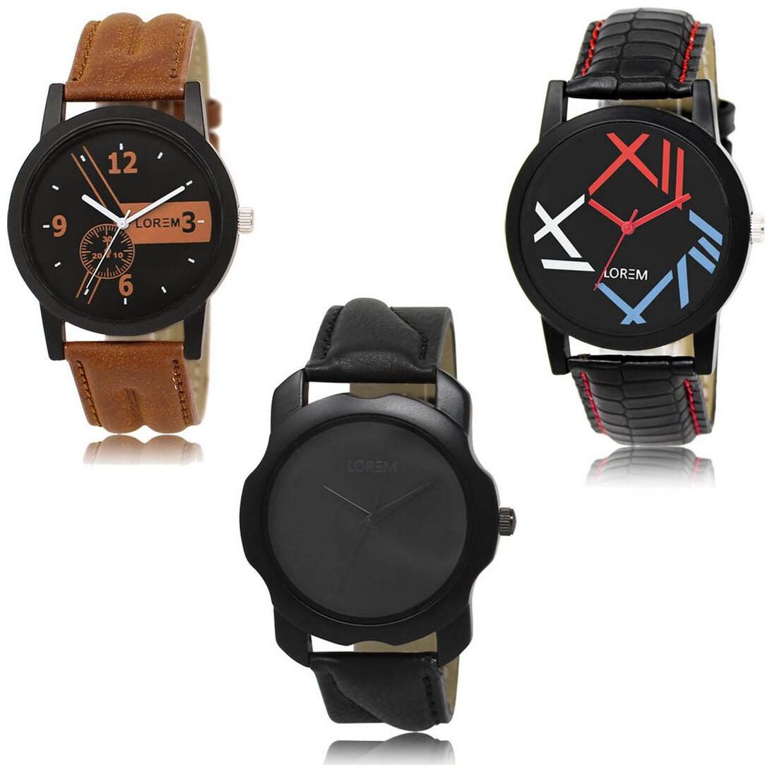 

LOREM LK-01-12-22 Black Color Exclusive Designer Pack of 3 For Men watches
