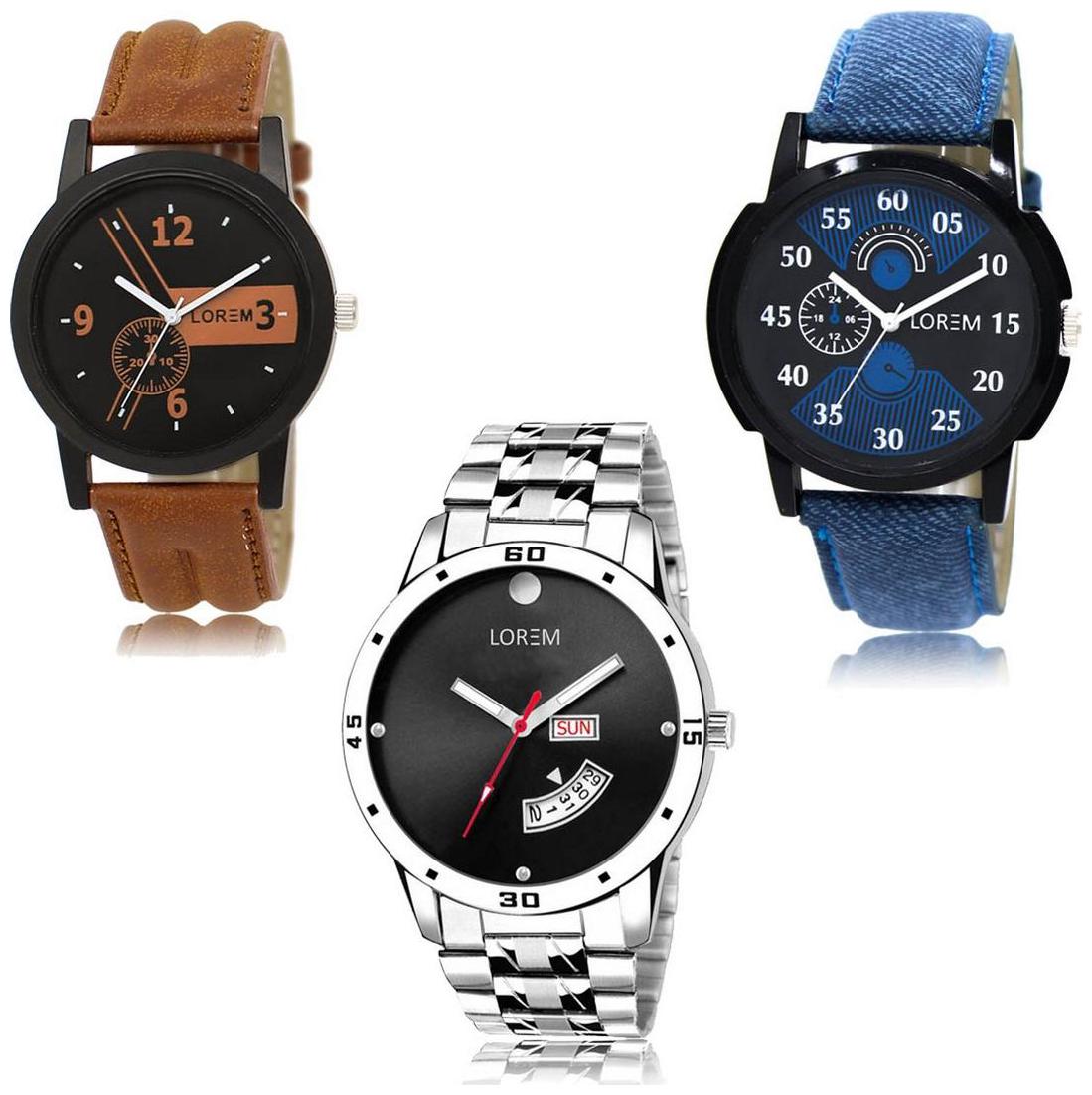 

LOREM LK-01-02-104 Day Date Function New Stylish Precious Design Pack of 3 Men watches