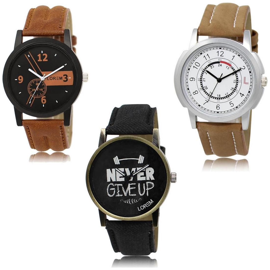 

LOREM LK-01-17-27 Multi Color Exclusive Designer Pack of 3 For Men watches