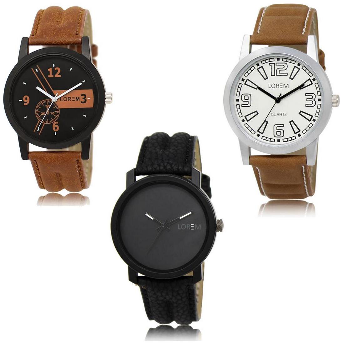 

LOREM LK-01-15-21 Multi Color New Stylish Precious Design Pack of 3 Men watches