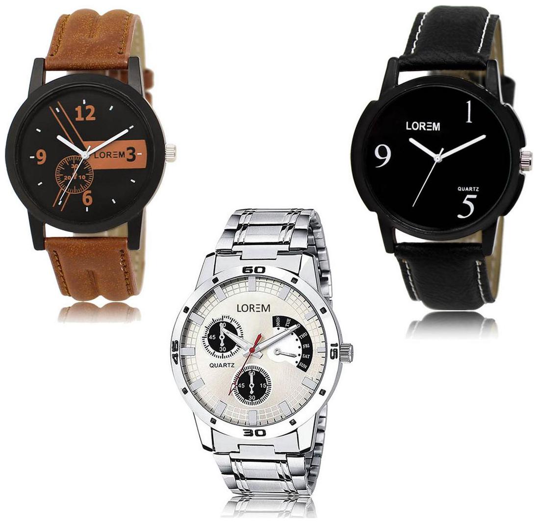 

LOREM LK-01-06-101 Multi Color Exclusive Designer Pack of 3 For Men watches