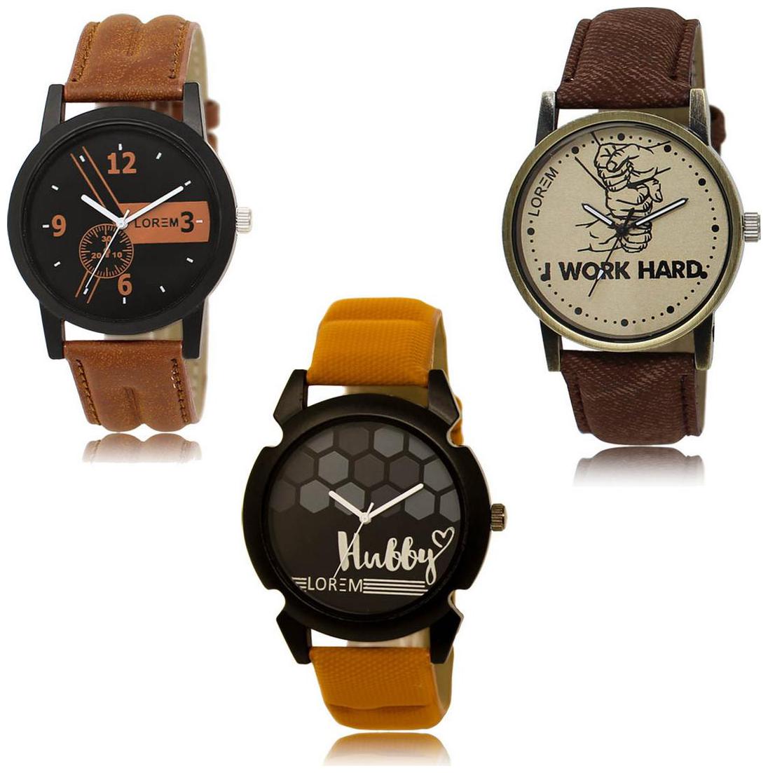 

LOREM LK-01-29-32 Multi Color New Stylish Precious Design Pack of 3 Men watches