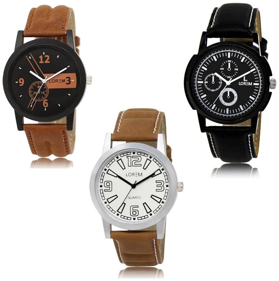 

LOREM LK-01-13-15 Multi Color Exclusive Designer Pack of 3 For Men watches