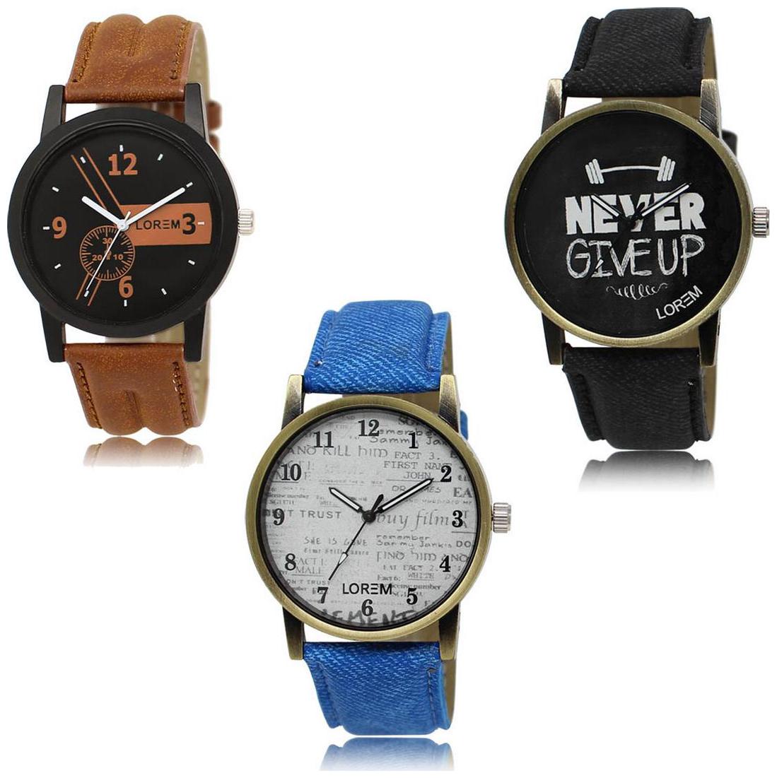 

LOREM LK-01-27-28 Multi Color Exclusive Designer Pack of 3 For Men watches