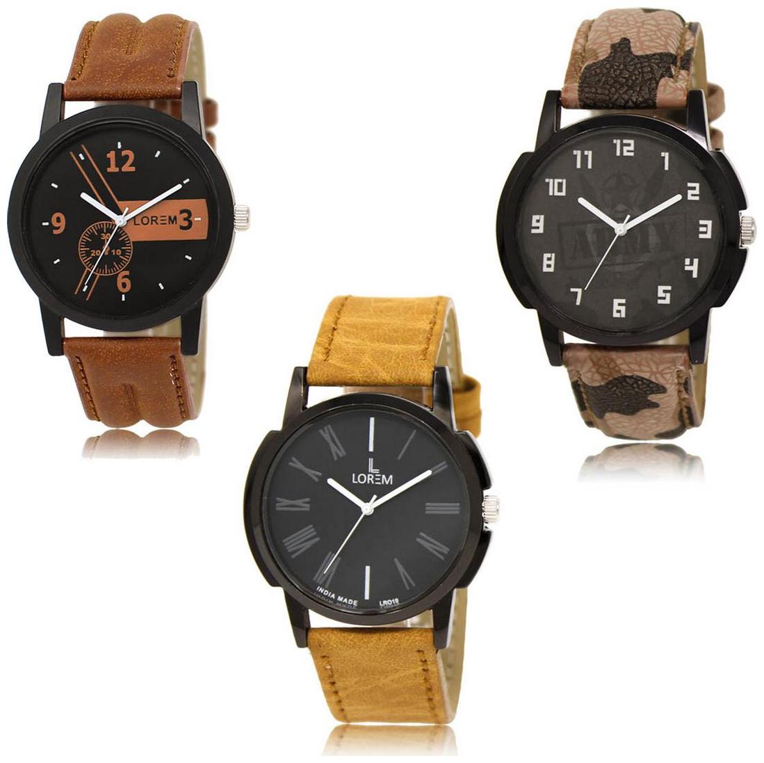 

LOREM LK-01-03-19 Multicolor Color New Stylish Precious Design Pack of 3 Men watches