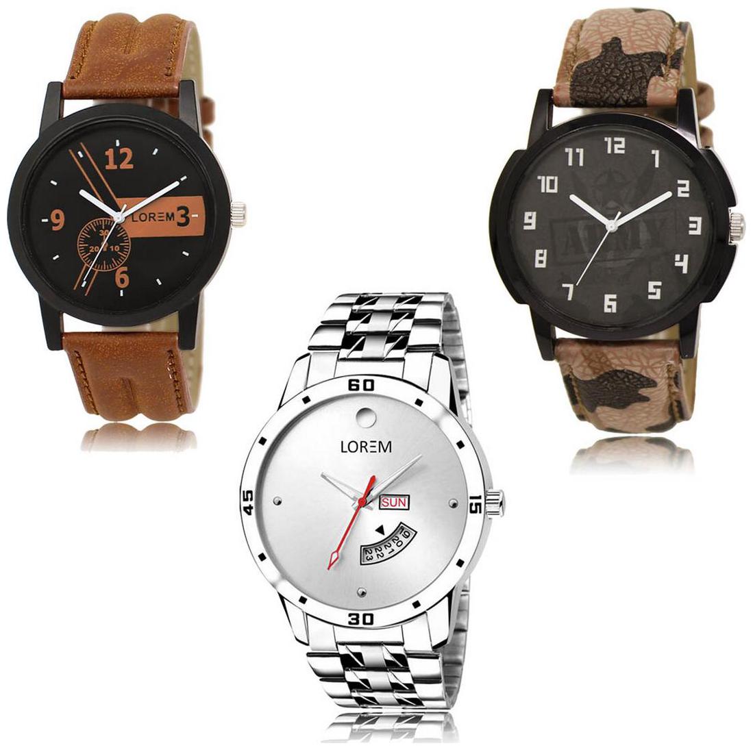 

LOREM LK-01-03-103 Day Date Function New Stylish Precious Design Pack of 3 Men watches