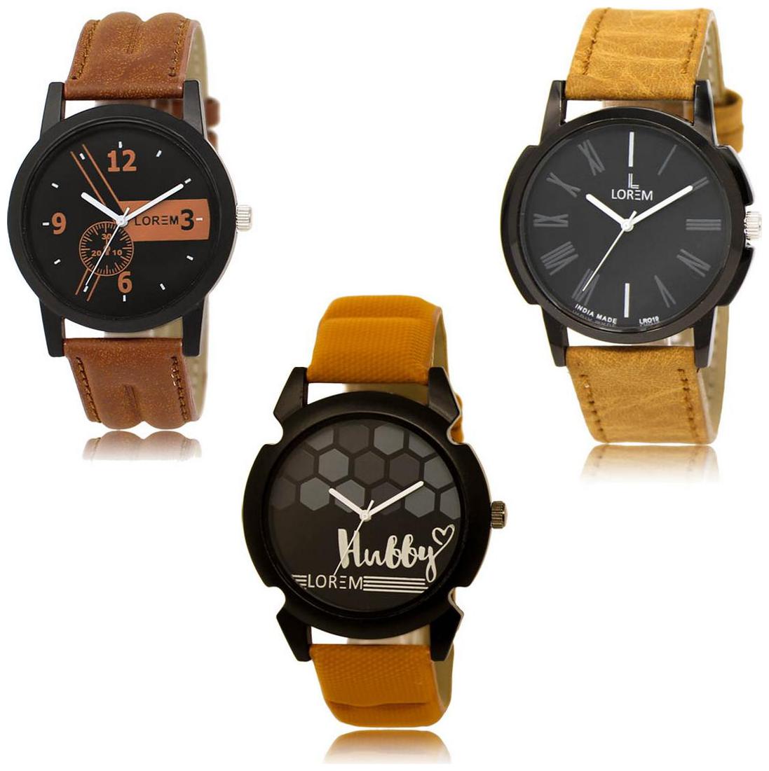 

LOREM LK-01-19-32 Multi Color Exclusive Designer Pack of 3 For Men watches
