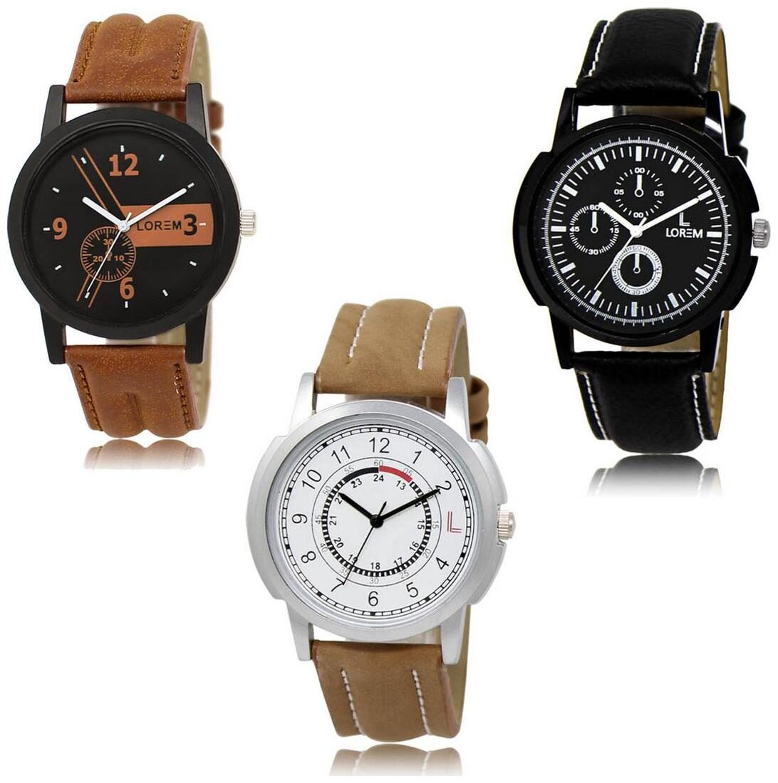 

LOREM LK-01-13-17 Multi Color Exclusive Designer Pack of 3 For Men watches