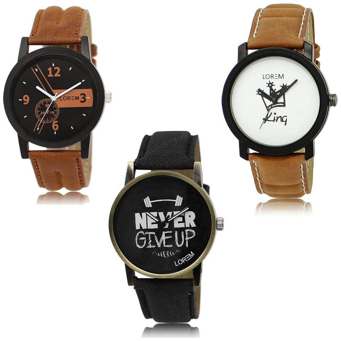 

LOREM LK-01-18-27 Multi Color Exclusive Designer Pack of 3 For Men watches