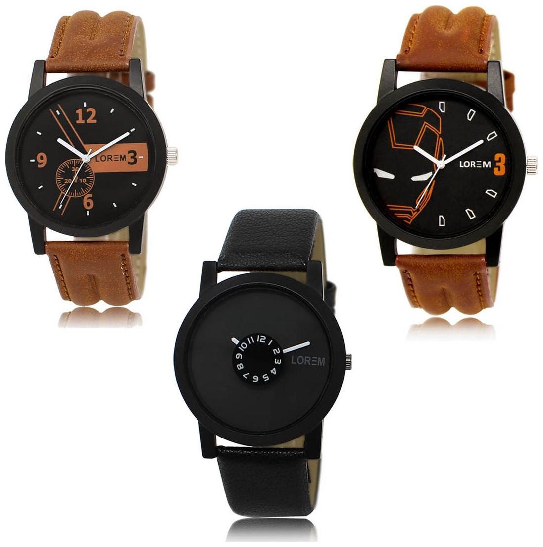 

LOREM LK-01-04-25 Multi Color New Stylish Precious Design Pack of 3 Men watches