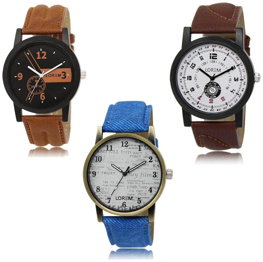 

LOREM LK-01-11-28 Multi Color Exclusive Designer Pack of 3 For Men watches