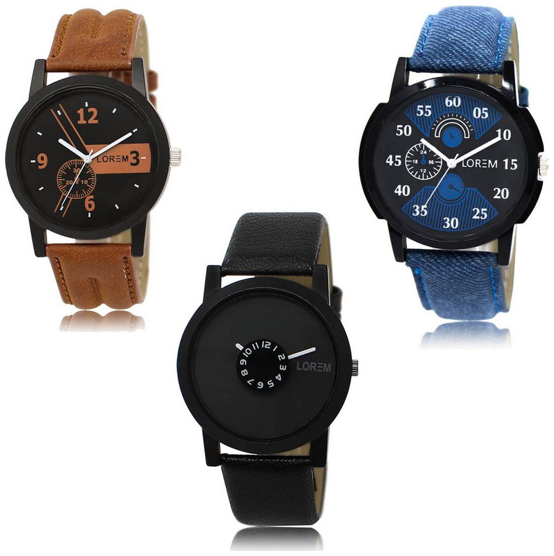

LOREM LK-01-02-25 Multi Color Exclusive Designer Pack of 3 For Men watches