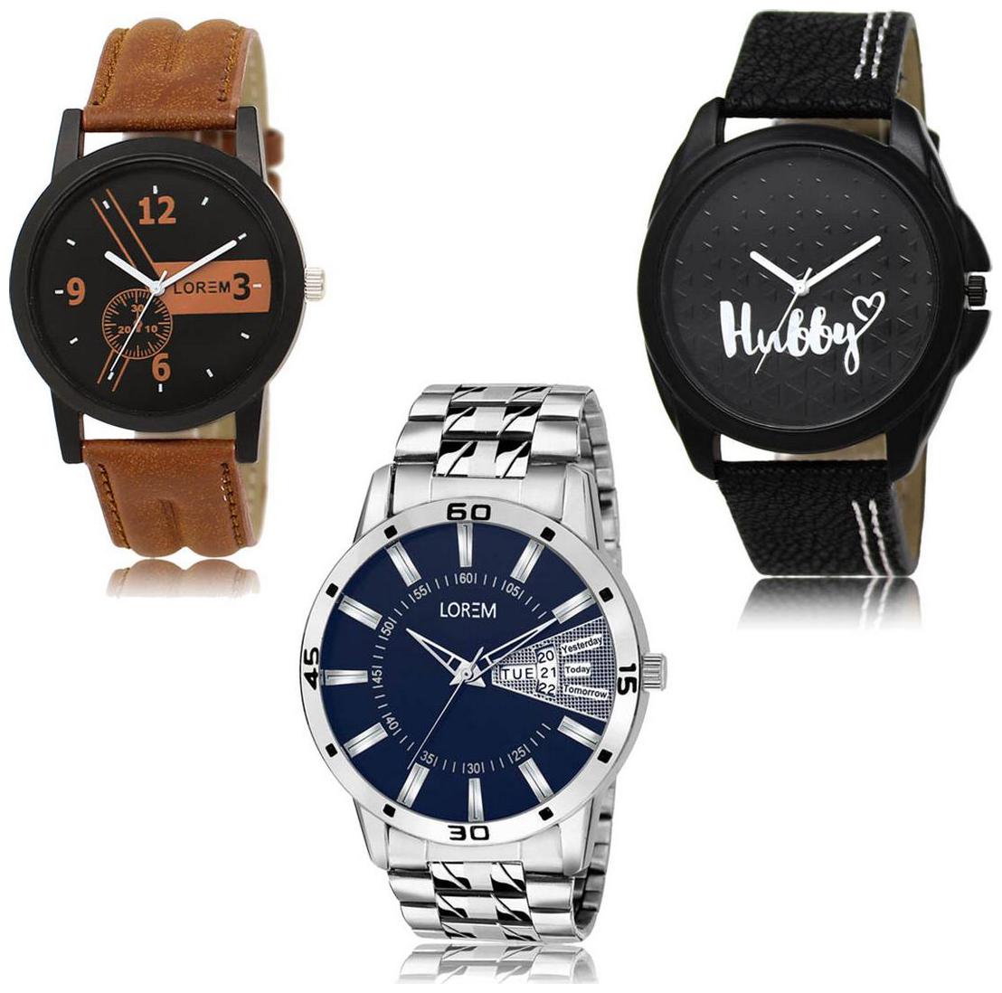 

LOREM LK-01-31-102 Day Date Function Exclusive Designer Pack of 3 For Men watches