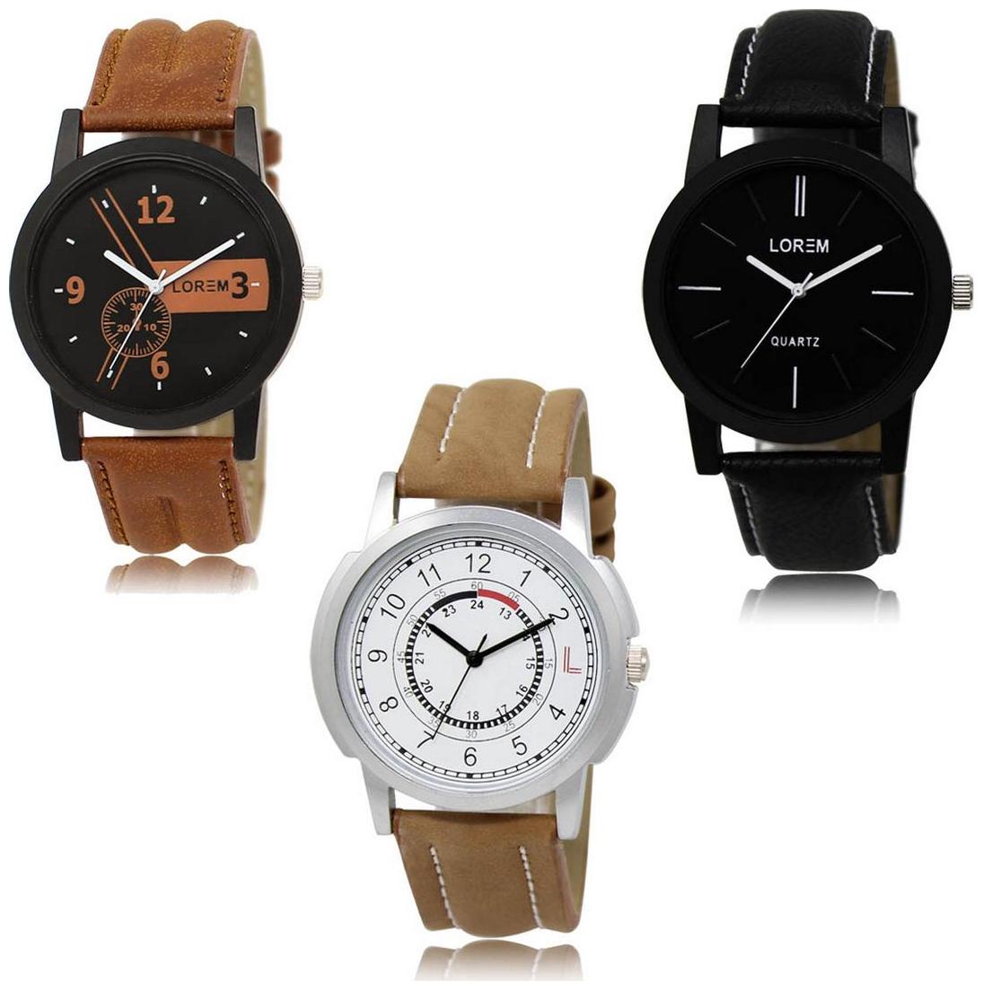 

LOREM LK-01-05-17 Multi Color Exclusive Designer Pack of 3 For Men watches