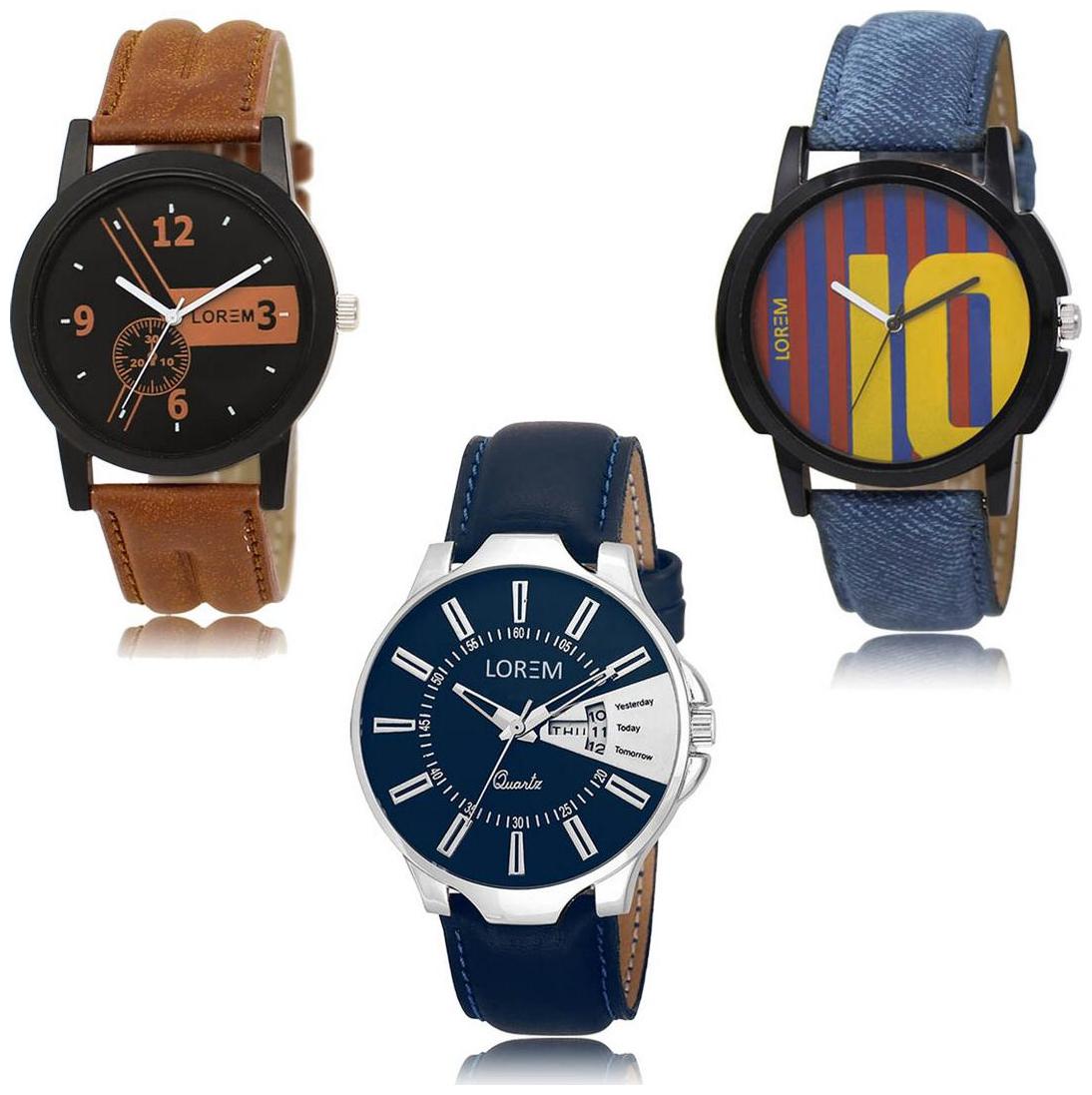 

LOREM LK-01-10-23 Day Date Function Exclusive Designer Pack of 3 For Men watches