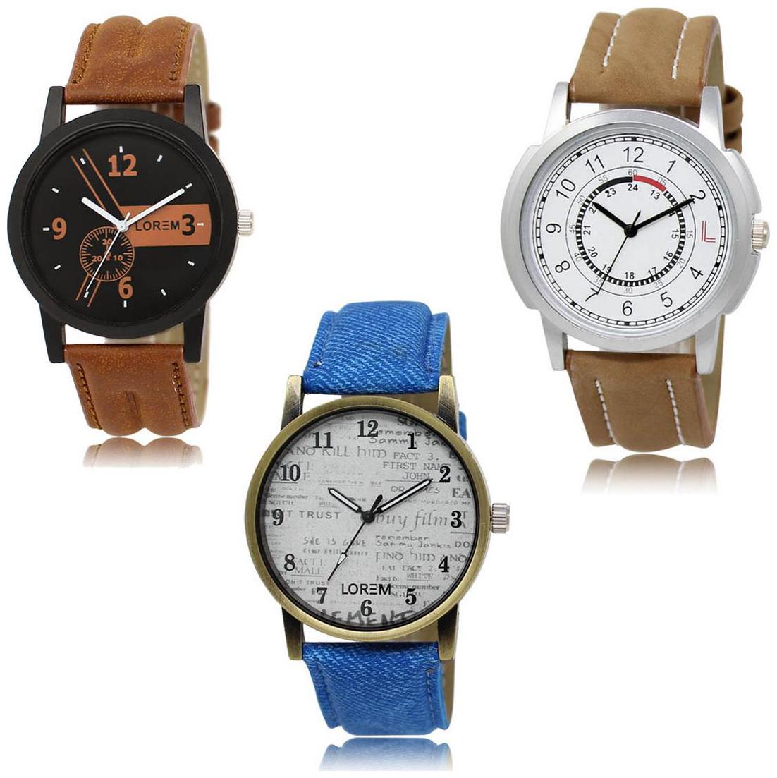 

LOREM LK-01-17-28 Multi Color New Stylish Precious Design Pack of 3 Men watches
