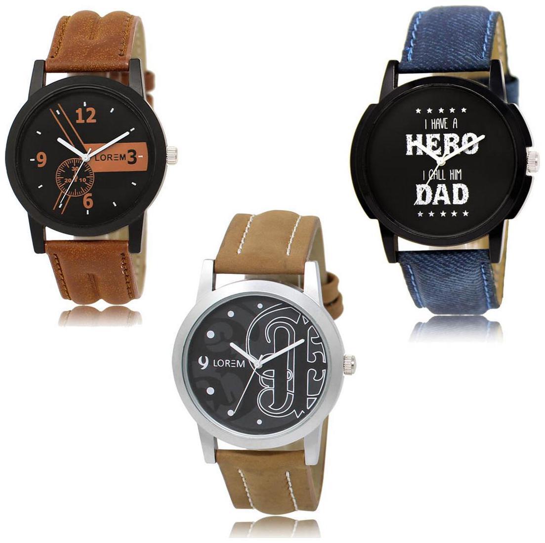 

LOREM LK-01-07-14 Multi Color Exclusive Designer Pack of 3 For Men watches