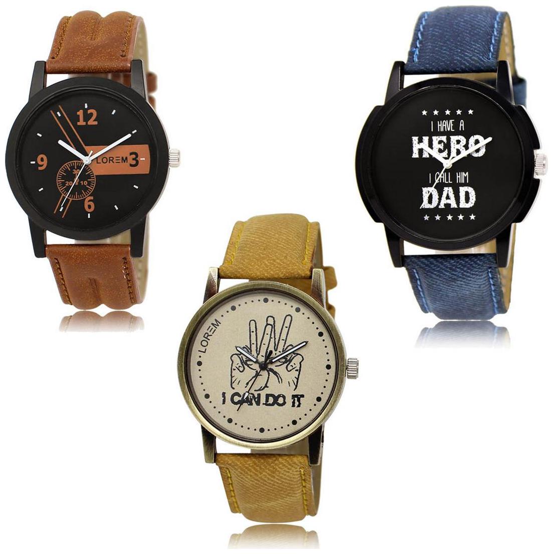 

LOREM LK-01-07-30 Multi Color Exclusive Designer Pack of 3 For Men watches