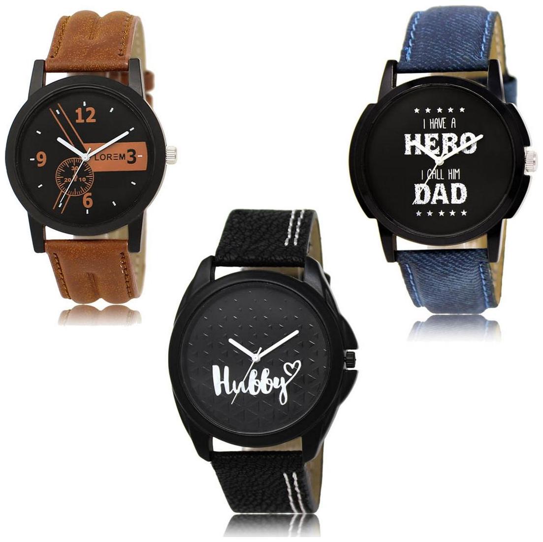 

LOREM LK-01-07-31 Multi Color New Stylish Precious Design Pack of 3 Men watches