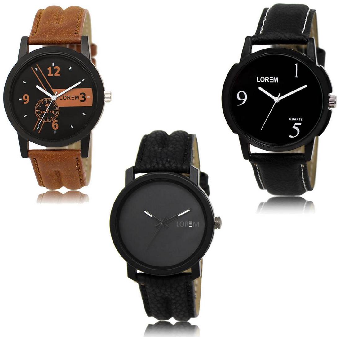 

LOREM LK-01-06-21 Black Color Exclusive Designer Pack of 3 For Men watches