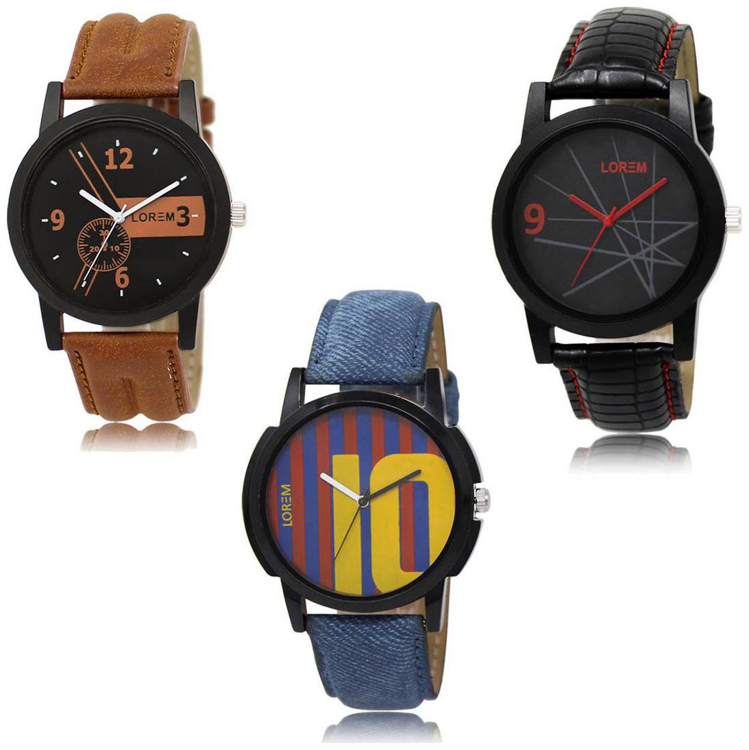 

LOREM LK-01-08-10 Multi Color Exclusive Designer Pack of 3 For Men watches
