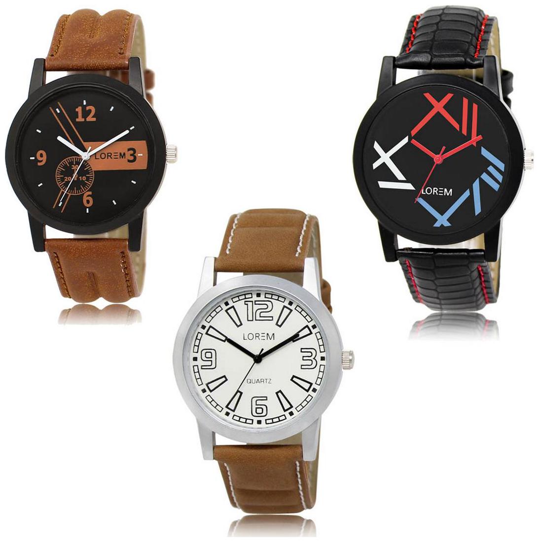 

LOREM LK-01-12-15 Multi Color New Stylish Precious Design Pack of 3 Men watches
