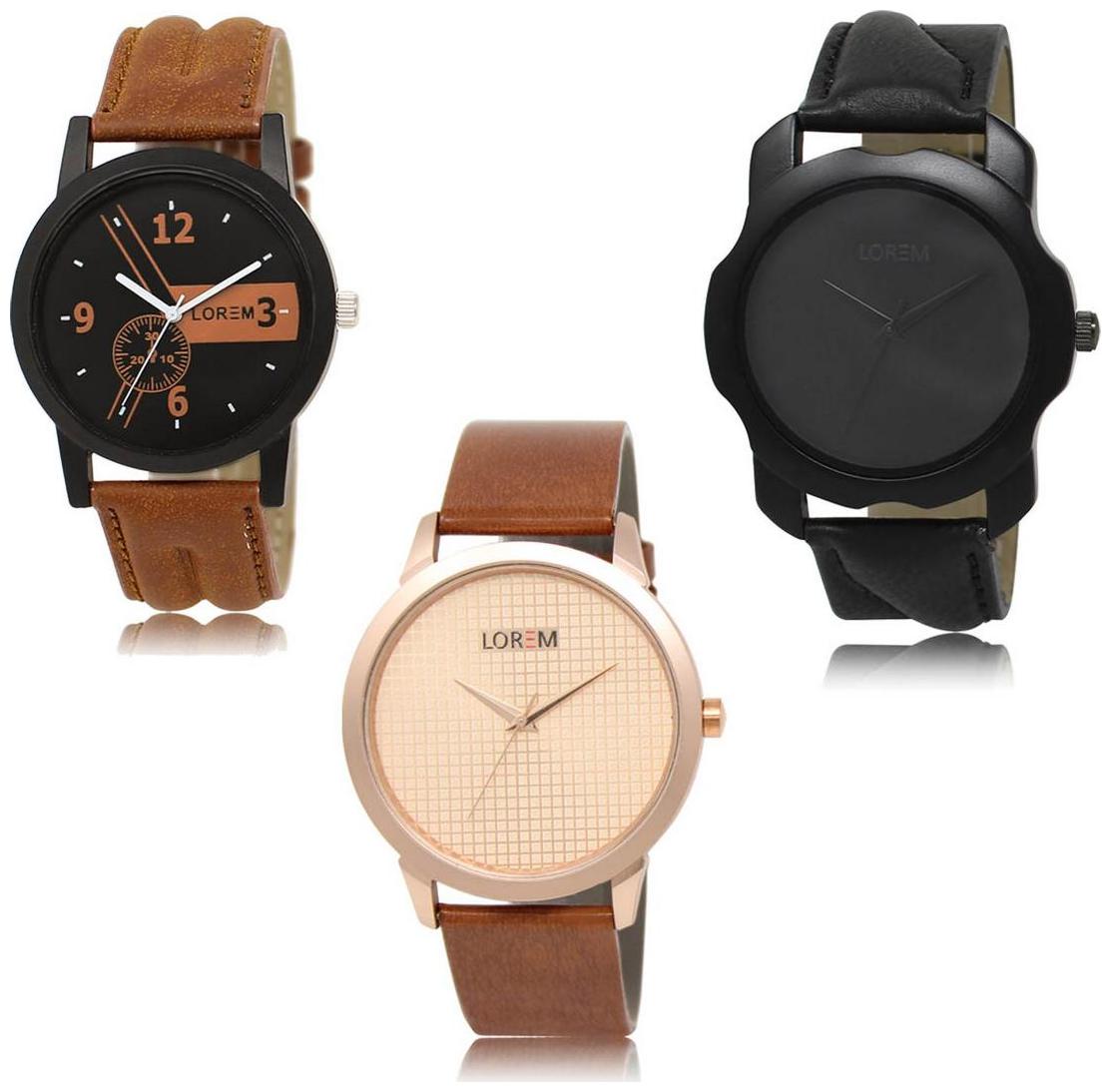 

LOREM LK-01-22-34 Multi Color New Stylish Precious Design Pack of 3 Men watches