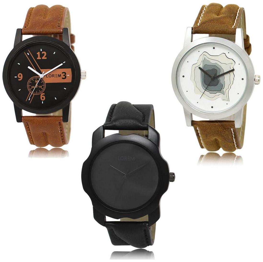 

LOREM LK-01-09-22 Multi Color New Stylish Precious Design Pack of 3 Men watches