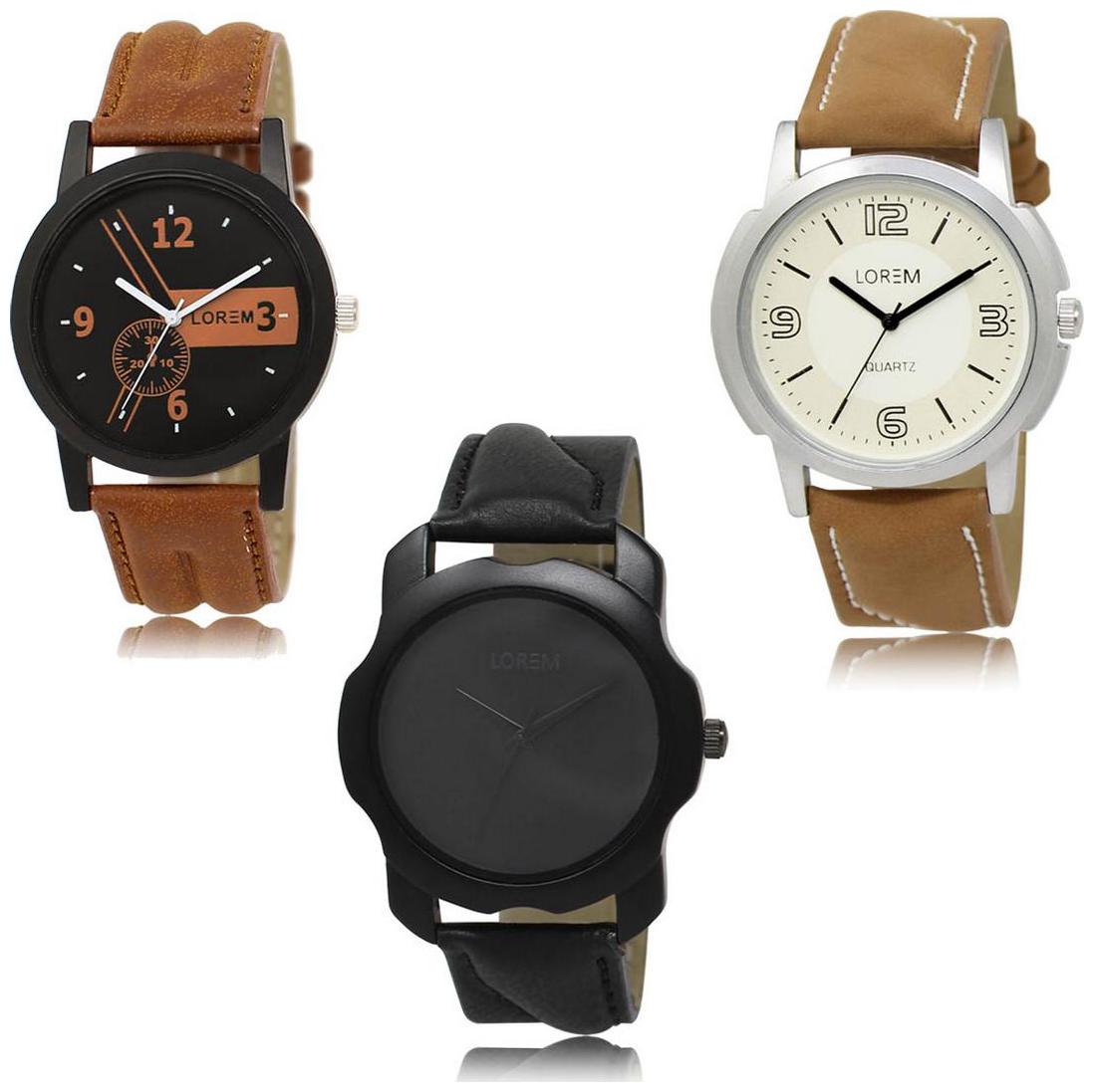 

LOREM LK-01-16-22 Multi Color Exclusive Designer Pack of 3 For Men watches