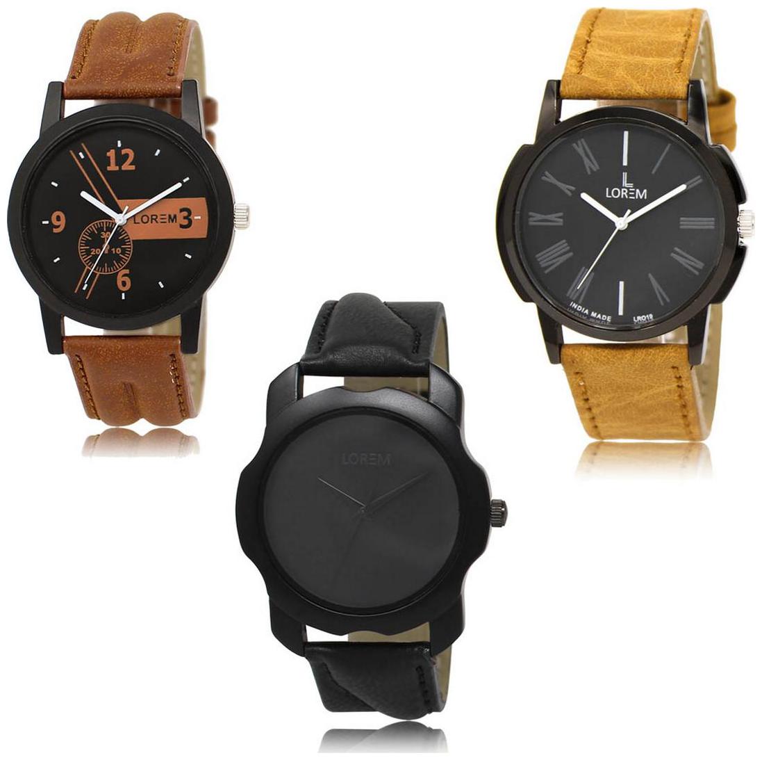 

LOREM LK-01-19-22 Multi Color Exclusive Designer Pack of 3 For Men watches