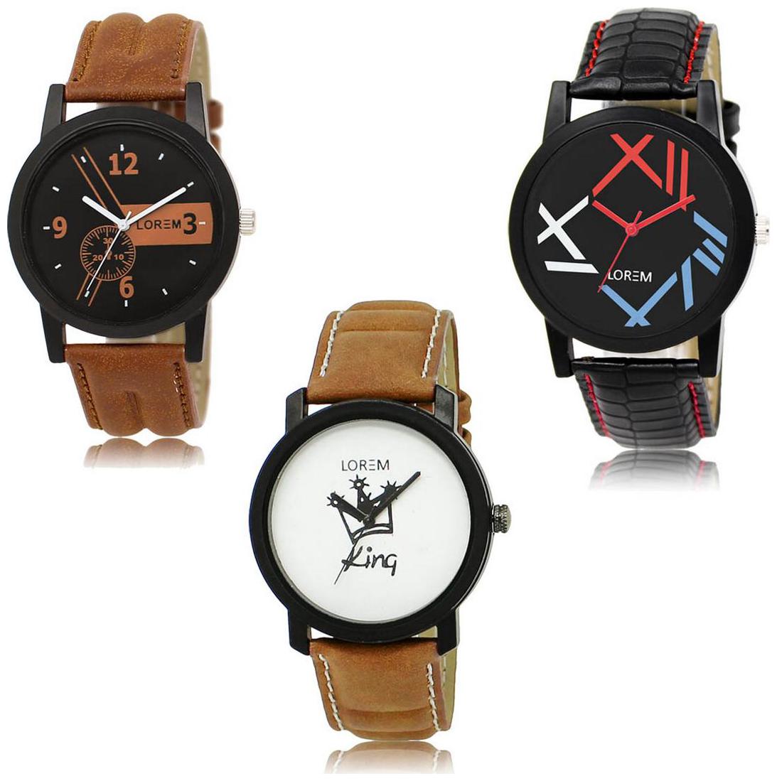 

LOREM LK-01-12-18 Multi Color Exclusive Designer Pack of 3 For Men watches