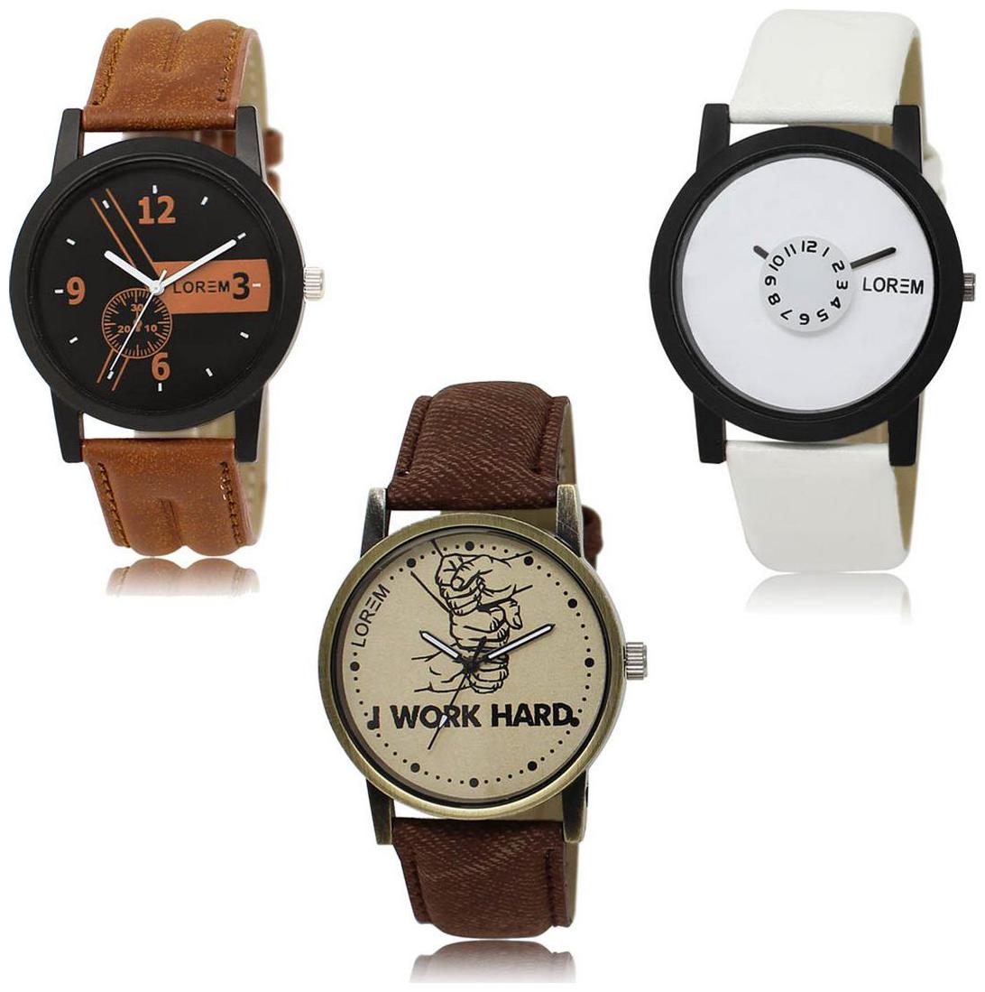 

LOREM LK-01-26-29 Multi Color Exclusive Designer Pack of 3 For Men watches